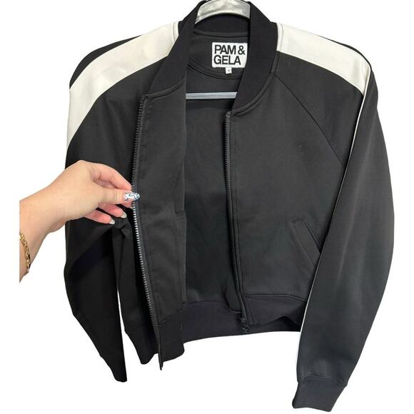 Pam & Gela Stripe Track Jacket In Black & White Size Small - Picture 4 of 11